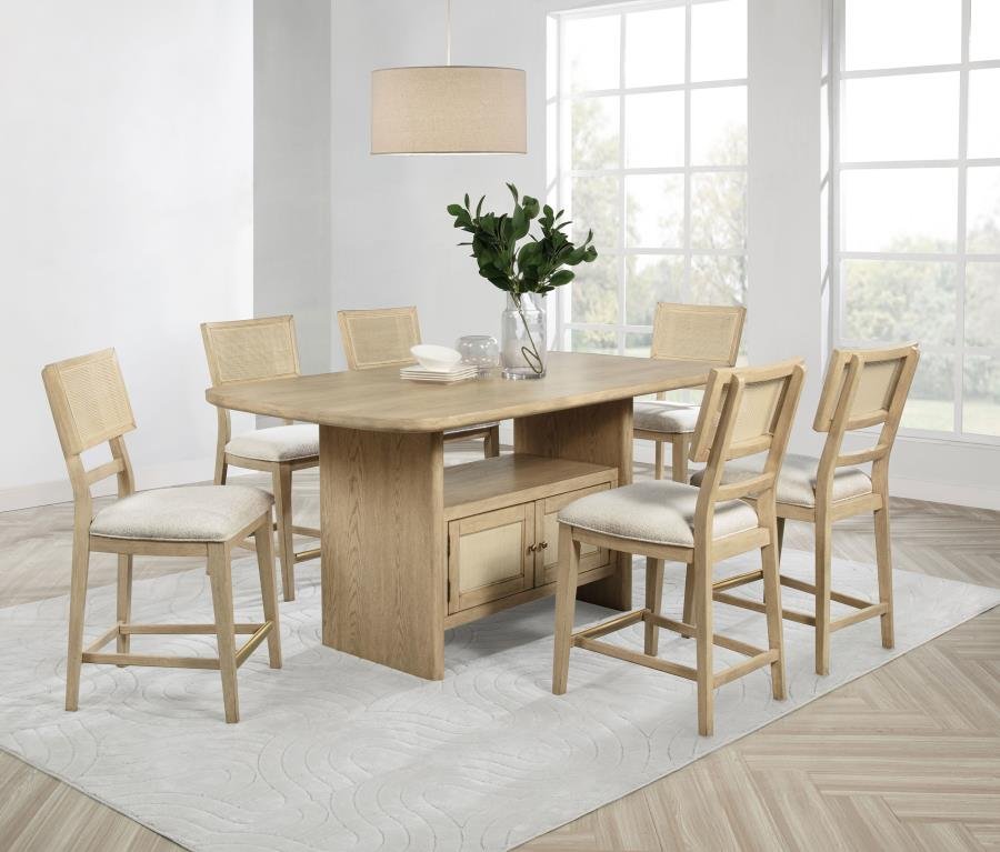 109388-S7_01x900.jpg KAILANI 7-PIECE WOOD COUNTER HEIGHT DINING SET BEIGE OAK - Image 1
