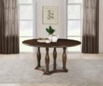 LANDON 60-INCH ROUND WOOD PEDESTAL DINING TABLE RICH BROWN - Image 2