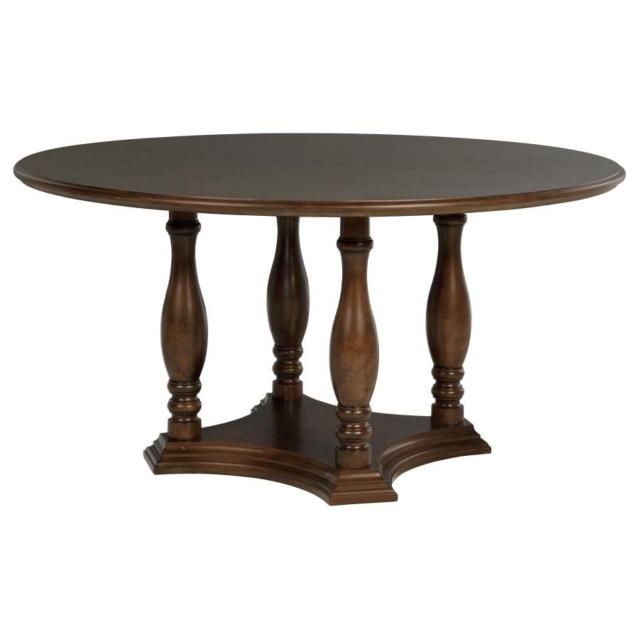 109400_02x900.jpg LANDON 60-INCH ROUND WOOD PEDESTAL DINING TABLE RICH BROWN - Image 1