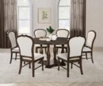 LANDON 60-INCH ROUND WOOD PEDESTAL DINING TABLE RICH BROWN - Image 7