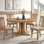 HARTVILLE 5-PIECE ROUND DINING TABLE SET NATURAL LIGHT BROWN