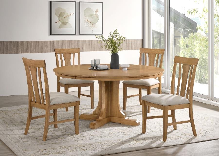 109460-S5_01x900.jpg HARTVILLE 5-PIECE ROUND DINING TABLE SET NATURAL LIGHT BROWN - Image 1