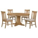 HARTVILLE 5-PIECE ROUND DINING TABLE SET NATURAL LIGHT BROWN - Image 2