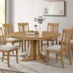 HARTVILLE 7-PIECE ROUND DINING TABLE SET NATURAL LIGHT BROWN