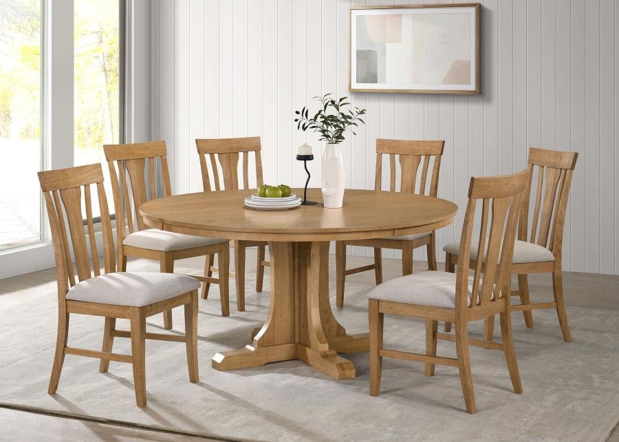 109460-S7_01x900.jpg HARTVILLE 7-PIECE ROUND DINING TABLE SET NATURAL LIGHT BROWN - Image 1