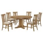 HARTVILLE 7-PIECE ROUND DINING TABLE SET NATURAL LIGHT BROWN - Image 2