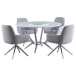 ABBY 5-PIECE ROUND DINING TABLE SET WHITE HIGH GLOSS - Image 2