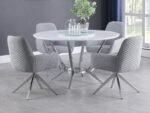 ABBY FABRIC UPHOLSTERED SWIVEL DINING ARM CHAIR LIGHT GREY - Image 12
