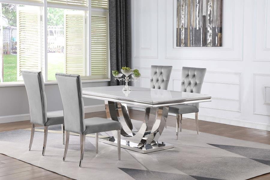 111101-S5G_01x900.jpg KERWIN 5-PIECE RECTANGULAR DINING TABLE SET GREY AND CHROME - Image 1