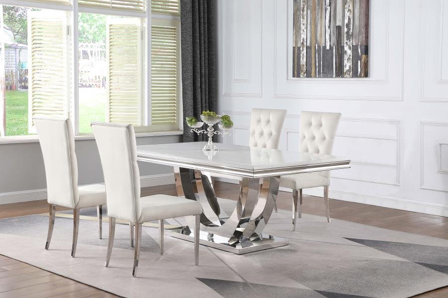 111101-S5W_01x900.jpg KERWIN 5-PIECE RECTANGULAR DINING TABLE SET WHITE AND CHROME - Image 1