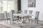 KERWIN 7-PIECE RECTANGULAR DINING TABLE SET GREY AND CHROME