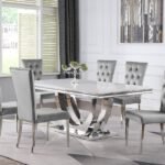 KERWIN 7-PIECE RECTANGULAR DINING TABLE SET GREY AND CHROME