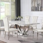 KERWIN 7-PIECE RECTANGULAR DINING TABLE SET WHITE AND CHROME