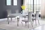 CARONE 5-PIECE 81-INCH RECTANGULAR WHITE GLASS DINING SET GREY