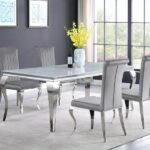CARONE 5-PIECE 81-INCH RECTANGULAR WHITE GLASS DINING SET GREY