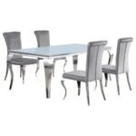 CARONE 5-PIECE 81-INCH RECTANGULAR WHITE GLASS DINING SET GREY - Image 2