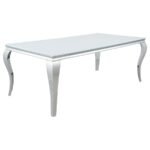 CARONE 5-PIECE 81-INCH RECTANGULAR WHITE GLASS DINING SET GREY - Image 3