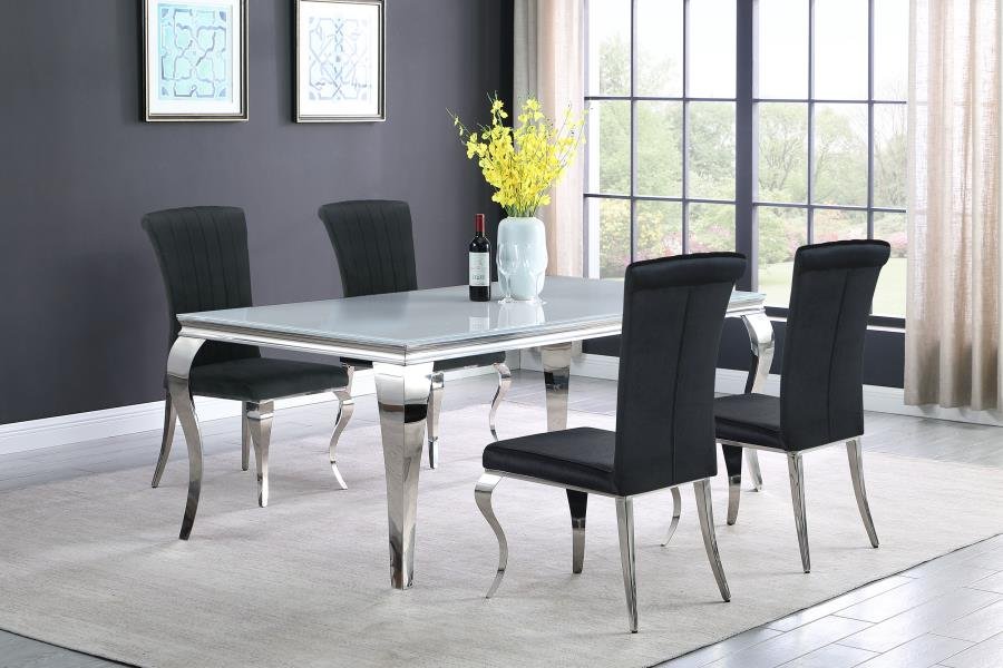 115081-S5_01x900.jpg CARONE 5-PIECE 81-INCH RECTANGULAR WHITE GLASS DINING SET BLACK - Image 1