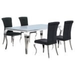 CARONE 5-PIECE 81-INCH RECTANGULAR WHITE GLASS DINING SET BLACK - Image 2