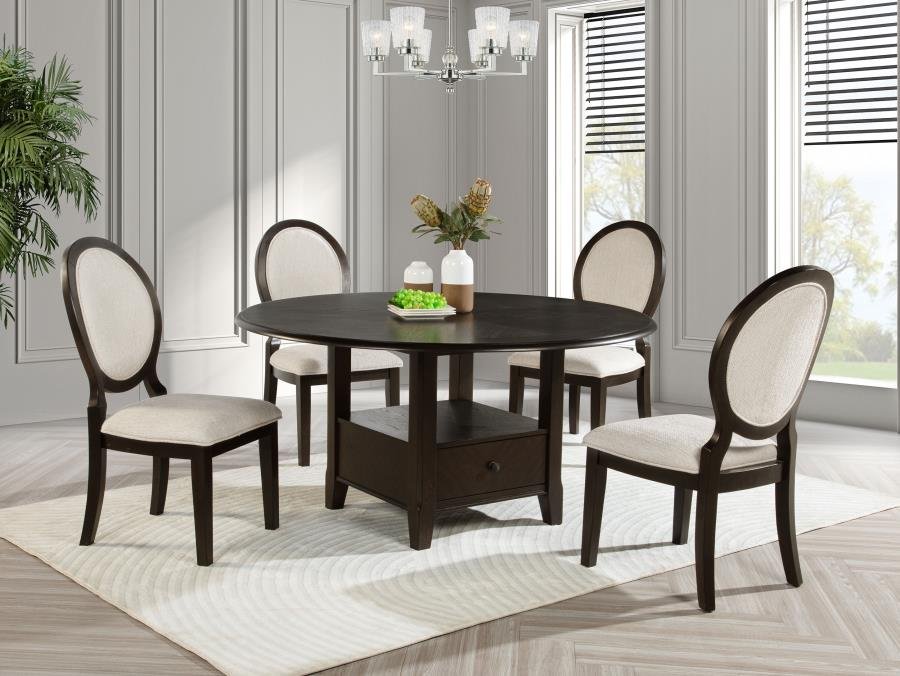 115100-S5_01x900.jpg TWYLA 5-PIECE 60-INCH ROUND WOOD DINING TABLE SET DARK COCOA - Image 1