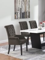 ALANA VELVET UPHOLSTERED DINING ARM CHAIR BROWN - Image 2