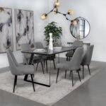 SMITH 7-PIECE RECTANGULAR CERAMIC TOP DINING TABLE SET BLACK