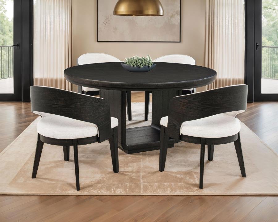 115390-S5A_01x900.jpg LEANDRO 5-PIECE ROUND DINING TABLE SET BURNISHED BLACK - Image 1