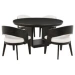 LEANDRO 5-PIECE ROUND DINING TABLE SET BURNISHED BLACK - Image 2