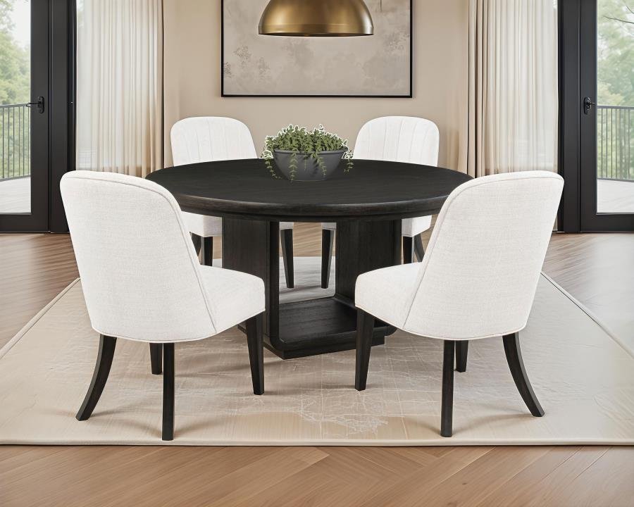 115390-S5_01x900.jpg LEANDRO 5-PIECE ROUND DINING TABLE SET BURNISHED BLACK - Image 1