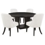 LEANDRO 5-PIECE ROUND DINING TABLE SET BURNISHED BLACK - Image 2