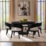 LEANDRO 7-PIECE ROUND DINING TABLE SET BURNISHED BLACK