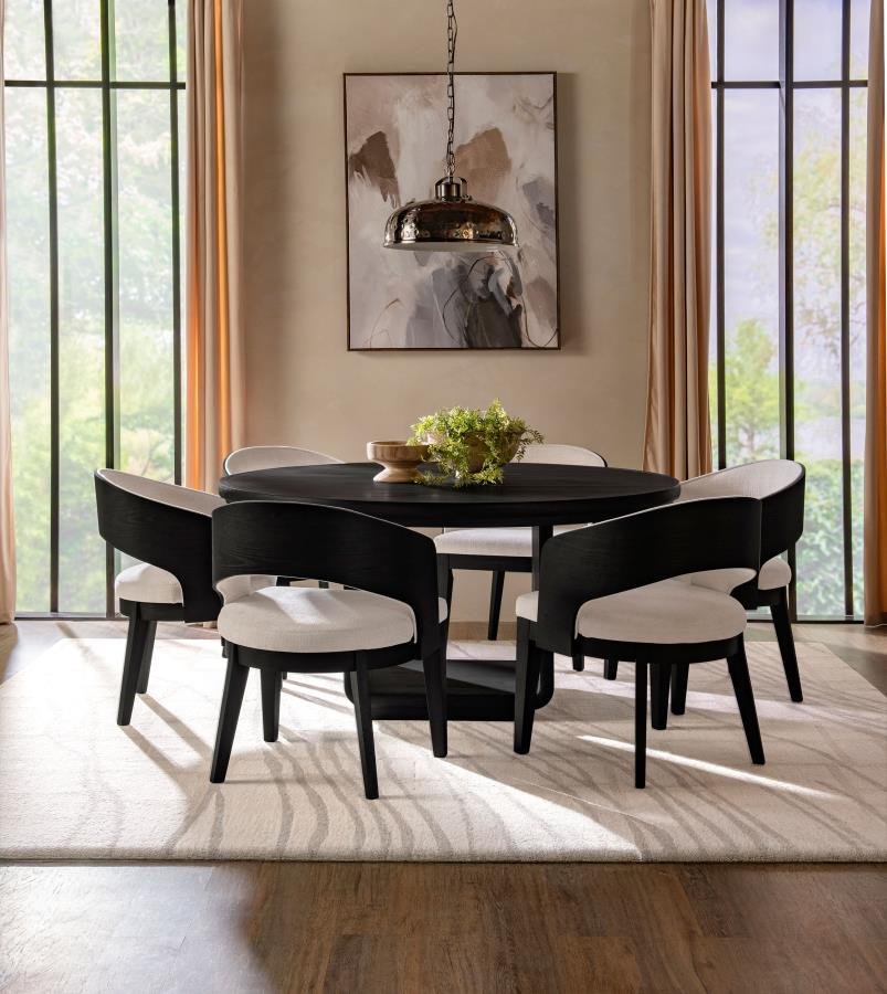 115390-S7A_01x900.jpg LEANDRO 7-PIECE ROUND DINING TABLE SET BURNISHED BLACK - Image 1