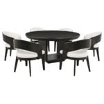 LEANDRO 7-PIECE ROUND DINING TABLE SET BURNISHED BLACK - Image 2