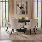 LEANDRO 7-PIECE ROUND DINING TABLE SET BURNISHED BLACK