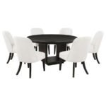 LEANDRO 7-PIECE ROUND DINING TABLE SET BURNISHED BLACK - Image 2