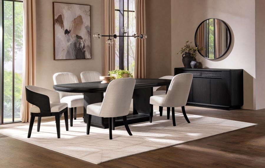 115391-S7_01x900.jpg LEANDRO 7-PIECE RECTANGULAR DINING TABLE SET BURNISHED BLACK - Image 1