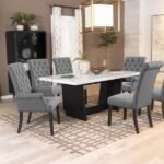 SHERRY 7-PIECE RECTANGULAR MARBLE TOP DINING TABLE SET GREY