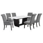 SHERRY 7-PIECE RECTANGULAR MARBLE TOP DINING TABLE SET GREY - Image 2
