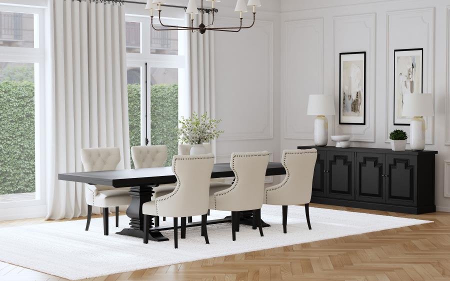115531-S7B_01x900.jpg FLORENCE 7-PIECE 126-INCH EXTENSION DINING TABLE SET BEIGE - Image 1