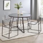 JILLIAN 5-PIECE ROUND MIRROR TOP DINING SET BLACK NICKEL