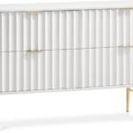 Modernist Wood Veneer And Stainless Steel Base Dresser