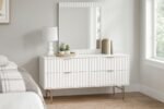 Modernist Wood Veneer And Stainless Steel Base Mirror - Image 2