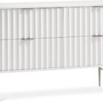 Modernist Wood Veneer And Stainless Steel Base Dresser