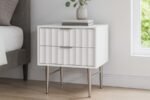 Modernist Wood Veneer And Stainless Steel Base Nightstand - Image 2