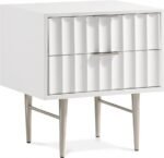 Modernist Wood Veneer And Stainless Steel Base Nightstand