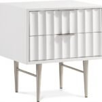 Modernist Wood Veneer And Stainless Steel Base Nightstand