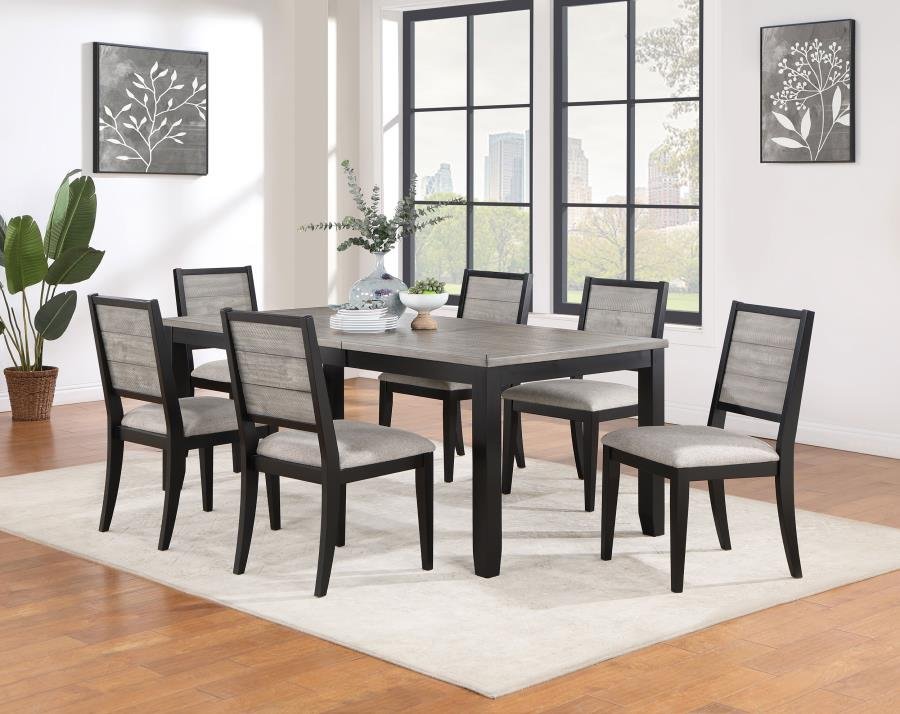 121221-S7_01x900.jpg ELODIE 7-PIECE RECTANGULAR EXTENSION LEAF DINING SET BLACK - Image 1