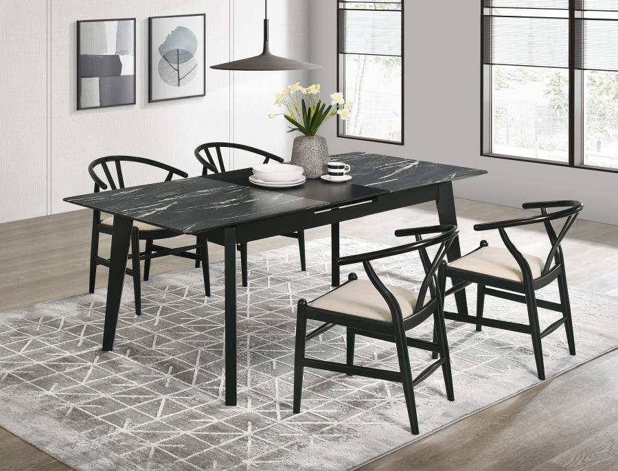121251-S5_01x900.jpg CRESTMONT 5-PIECE EXTENSION LEAF DINING TABLE SET BLACK - Image 1