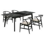CRESTMONT 5-PIECE EXTENSION LEAF DINING TABLE SET BLACK - Image 2