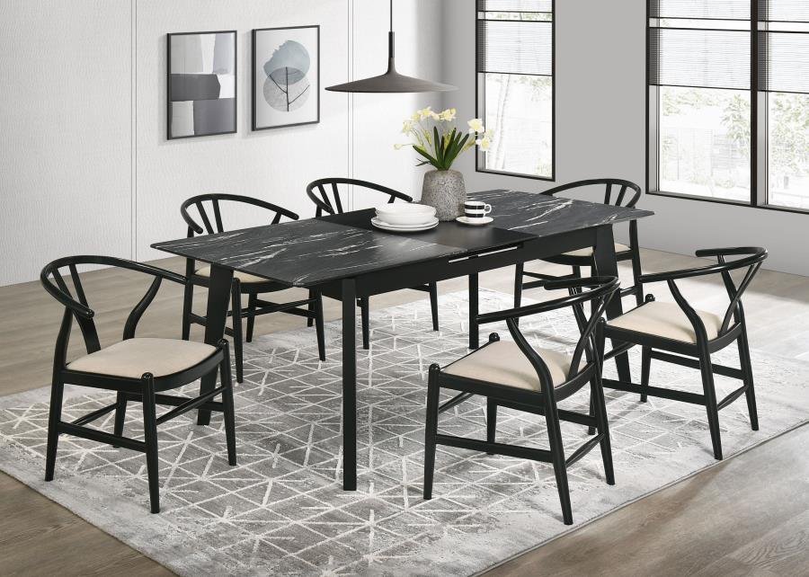 121251-S7_01x900.jpg CRESTMONT 7-PIECE EXTENSION LEAF DINING TABLE SET BLACK - Image 1